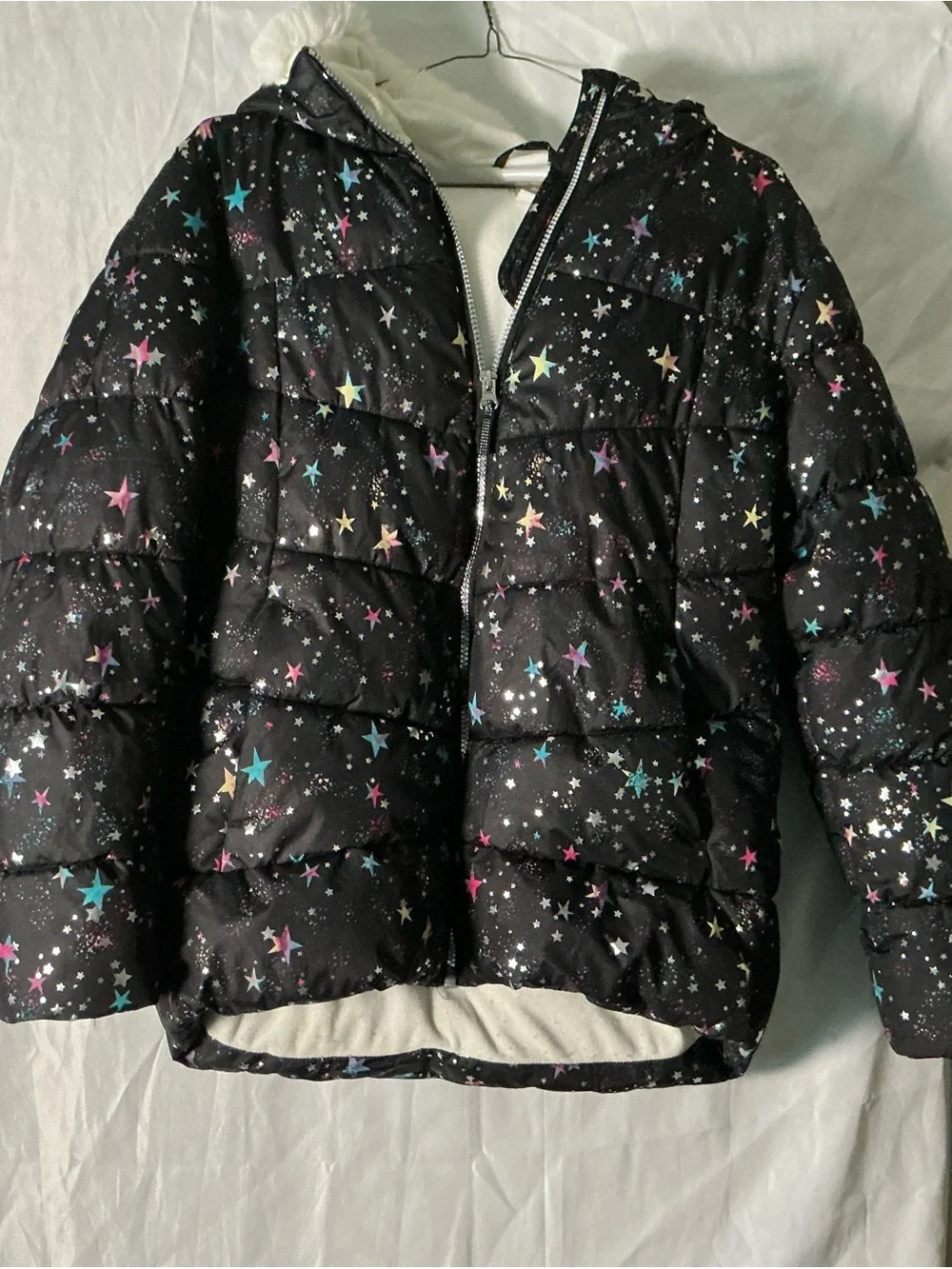 ZeroXposur Kids Black Puffer Jacket with Multicolor Star Print